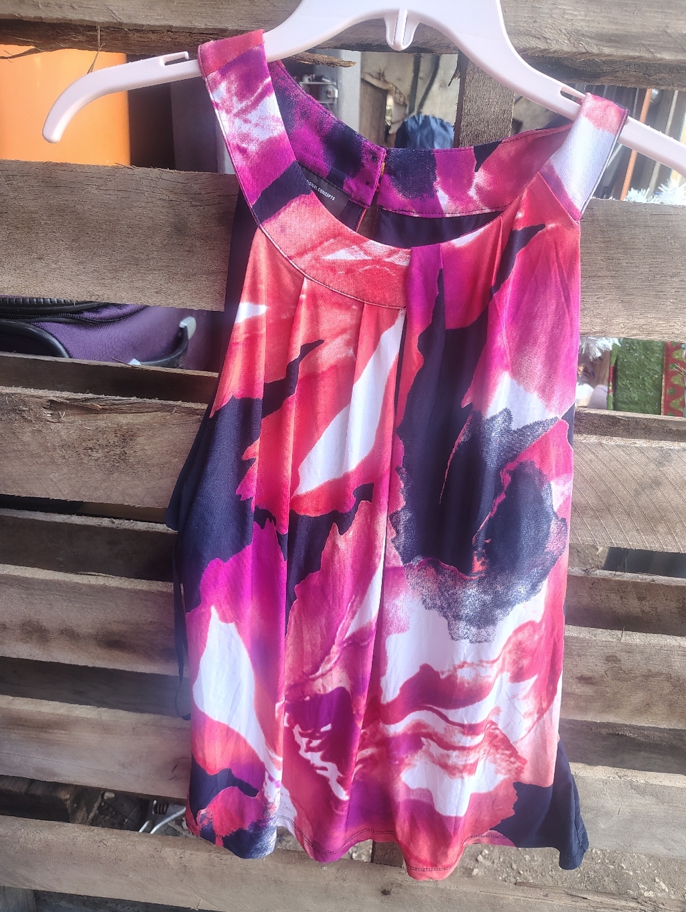 INC International Concepts Pink Multi Abstract Sleeveless Blouse